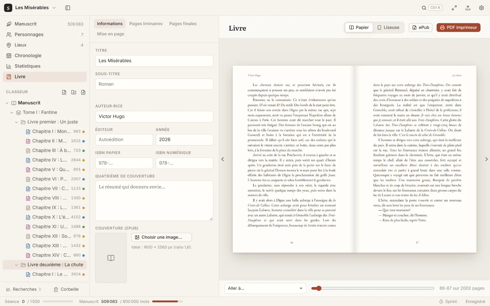 Le livre mis en page, en double page