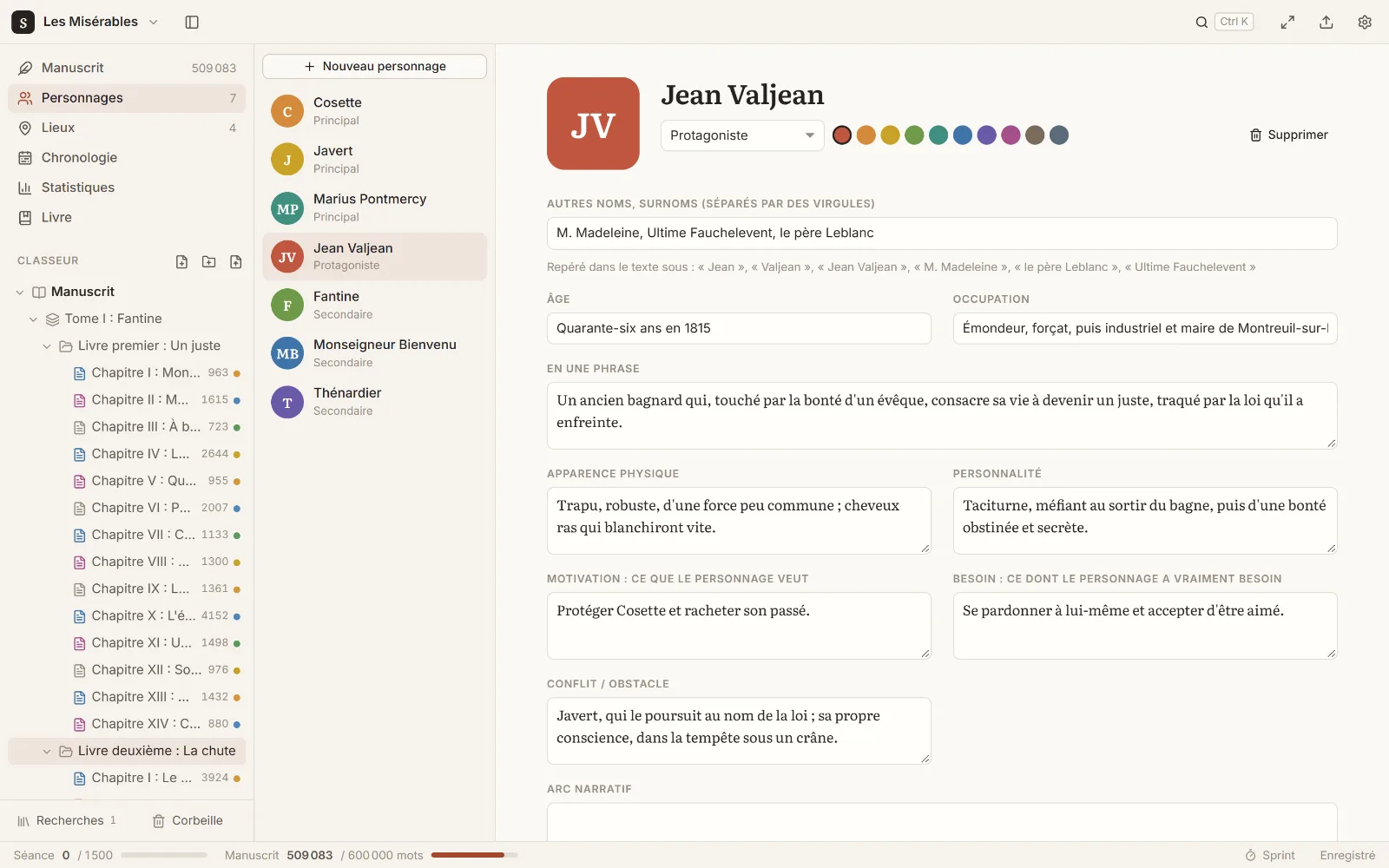 La fiche du personnage Jean Valjean